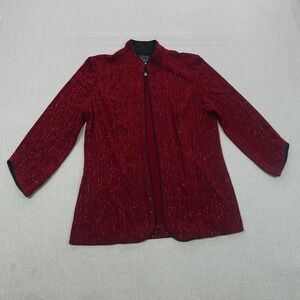 Alex Evenings Jacket Womens Small Red Metallic Open Front Party Blazer Shimmer